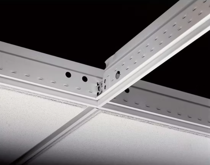 Ceiling grid T-runners made of galvanized steel for suspended ceiling systems with main tee, cross tee, and wall angle components